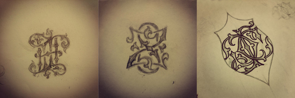 monogram sketches - jewellery design